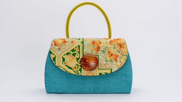 Sakiori pattern with flowers (light blue) handmade bag